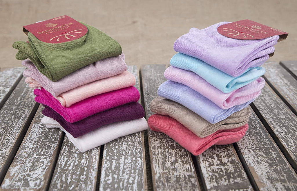 Women’s bamboo ankle socks 6-pack in mixed colors, soft thin low-cut design