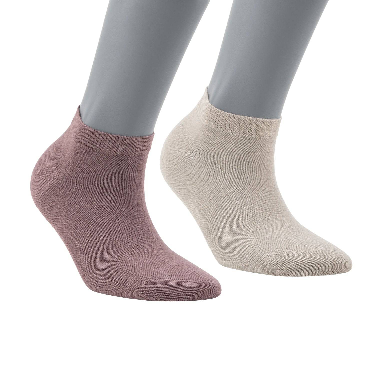 Pair of low-cut ankle socks in mauve and light cream