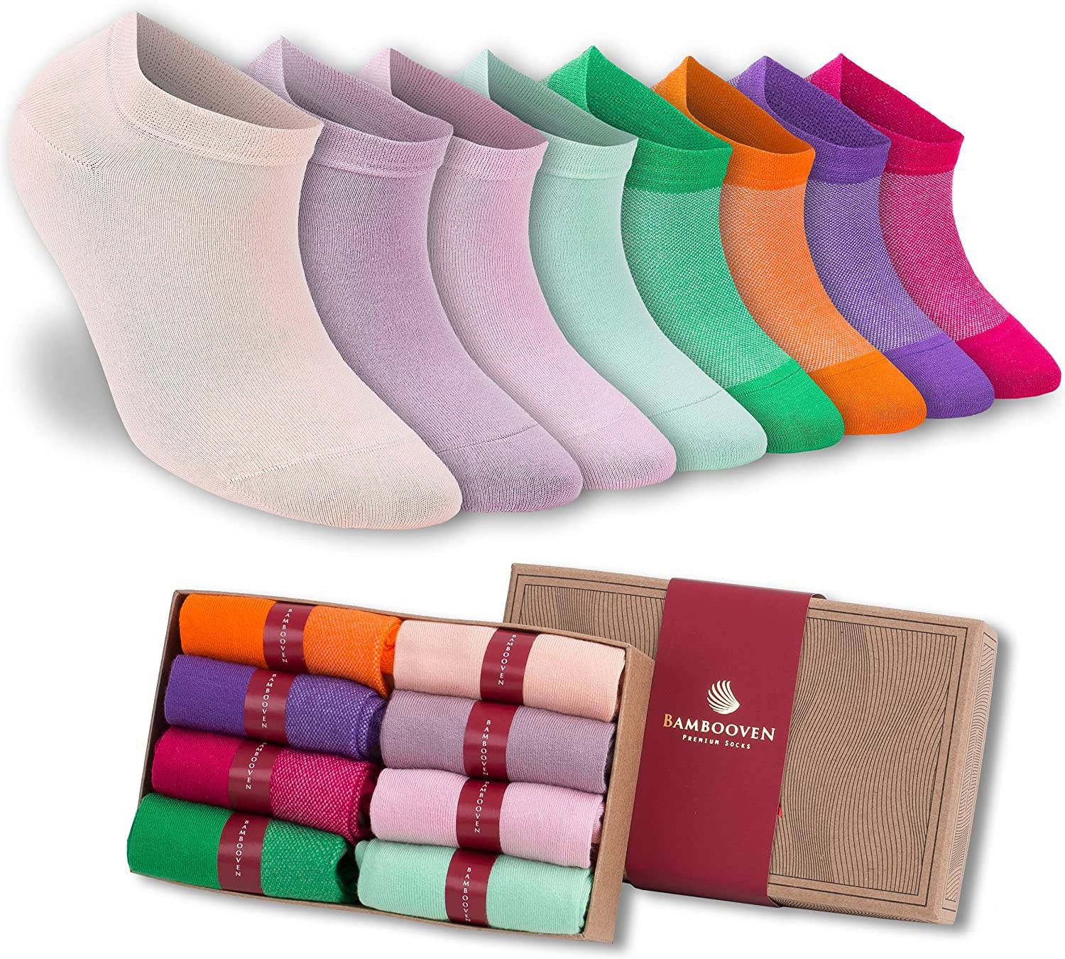 Women's bamboo ankle socks in mixed colors, thin low-cut 8-pack