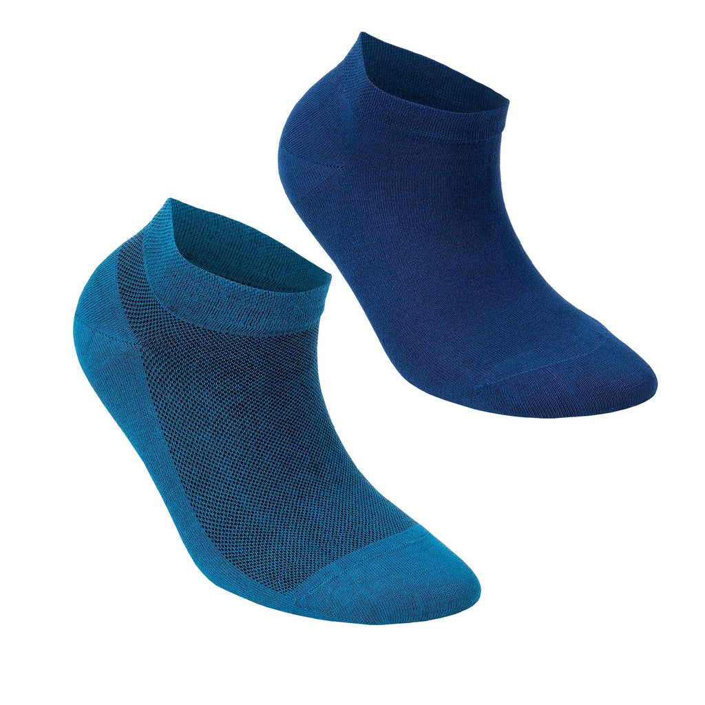 Pair of low-cut ankle socks in teal blue and dark blue