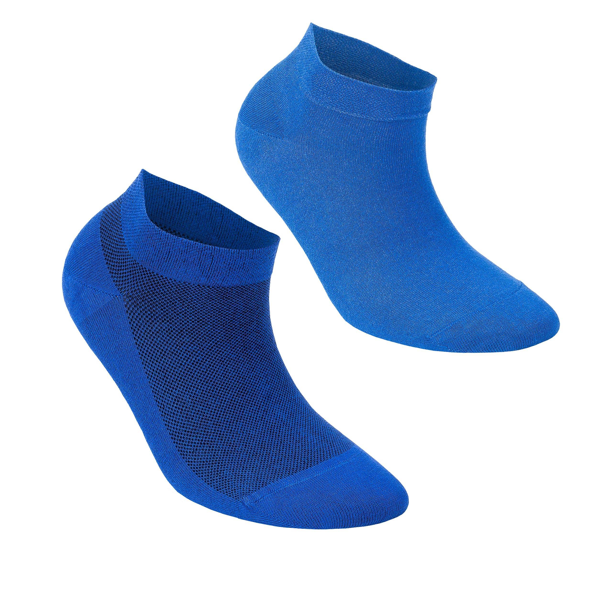 Pair of low-cut ankle socks in bright blue and darker blue