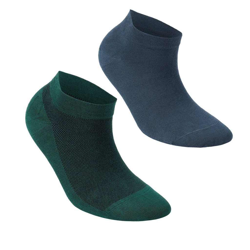 Pair of low-cut ankle socks in dark navy and deep green