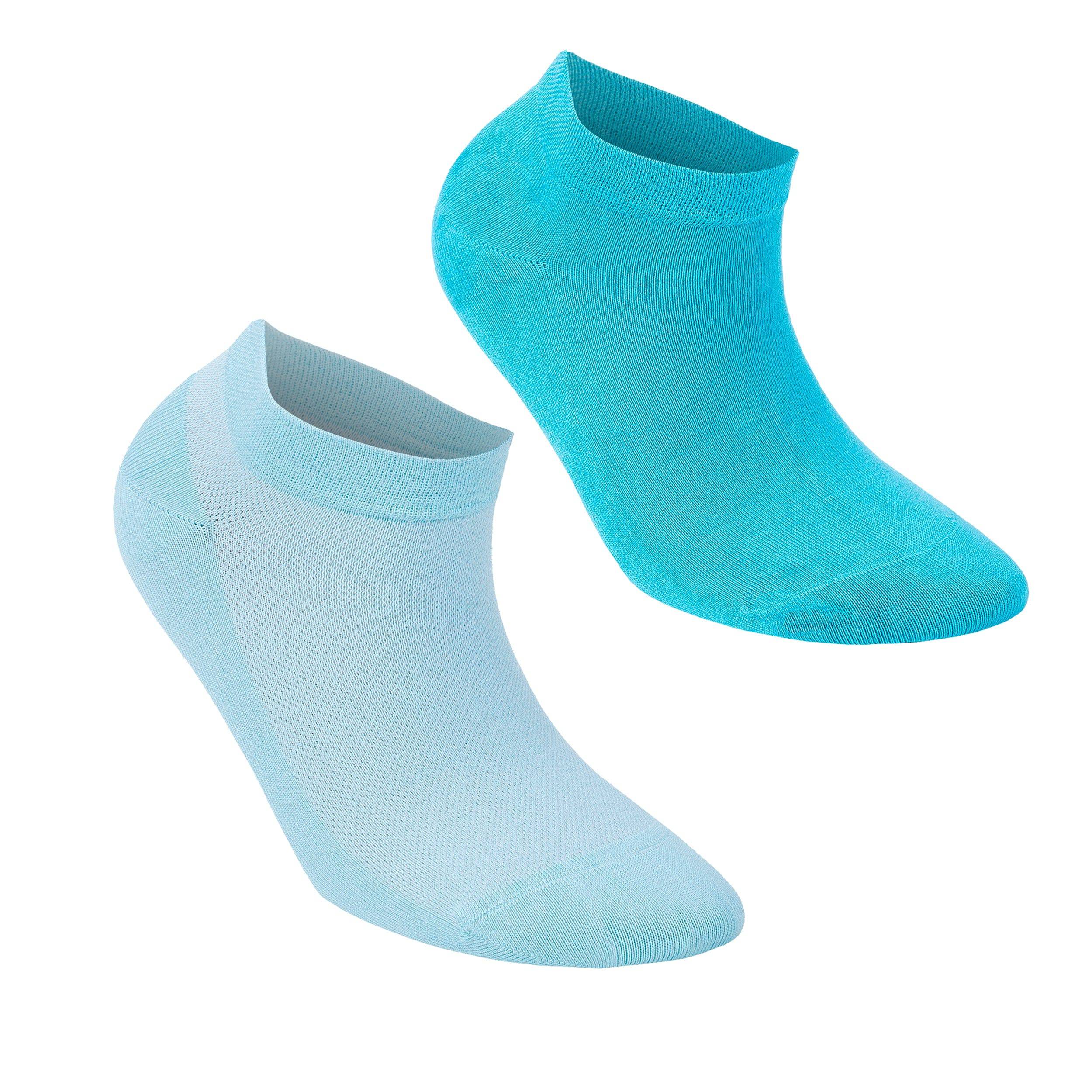 Pair of low-cut ankle socks in light blue and bright turquoise