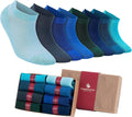 Low-cut ankle socks, mixed light blue, navy, teal, and green pack of eight