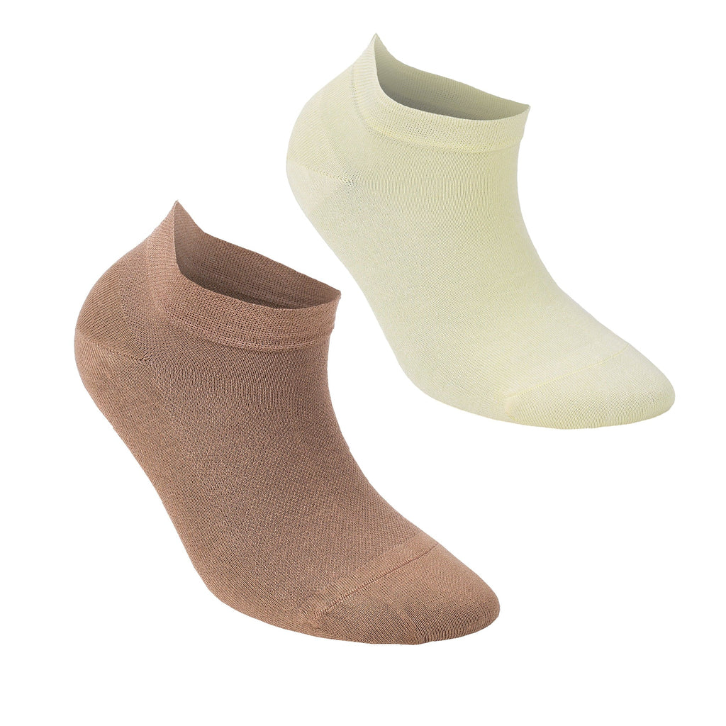 Ankle socks pair in light yellow and brown, low-cut soft knit