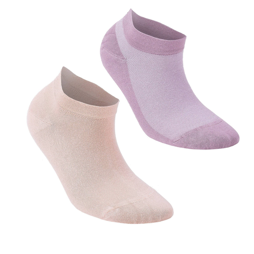 Ankle socks pair in lilac and light beige, low-cut soft knit
