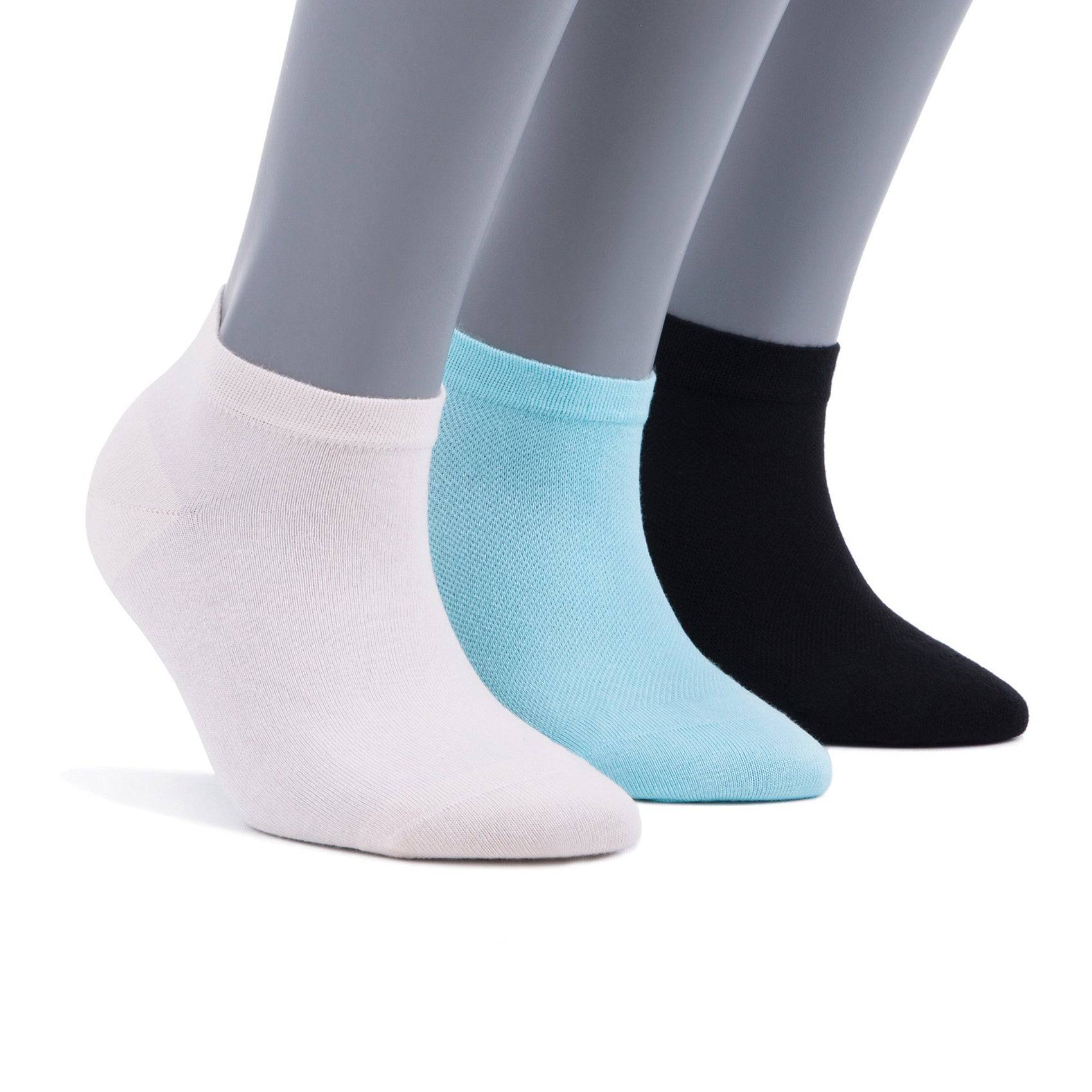 Ankle socks 3-pack in white, light blue, and dark