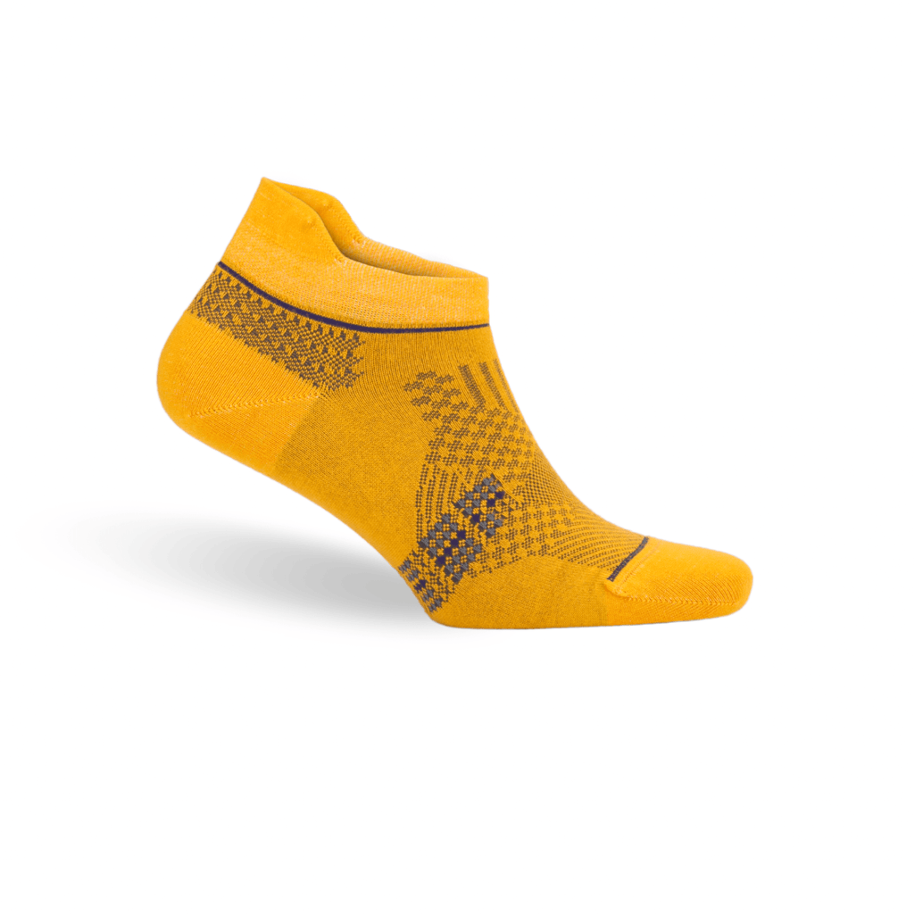 Bamboo ankle sock in mustard yellow with dark geometric knit pattern