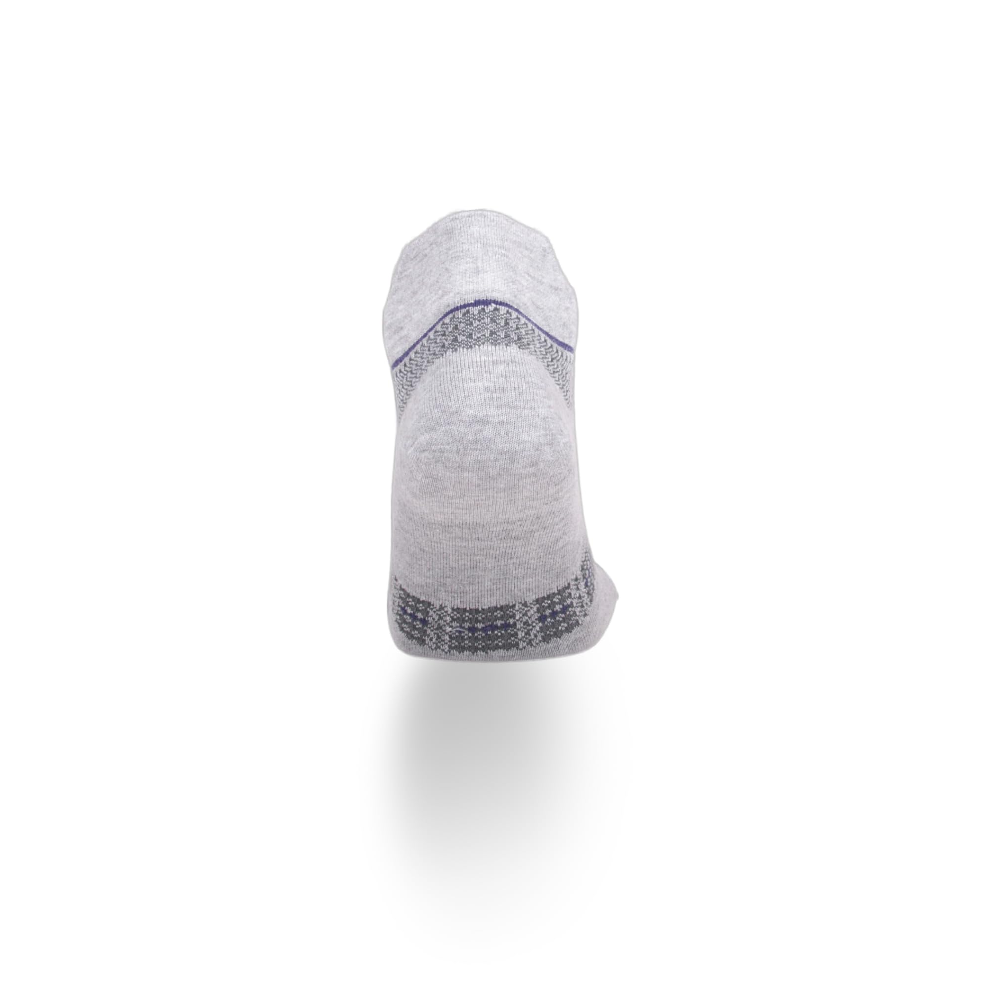 Bamboo ankle sock heel view in light gray with dark cuff and pattern