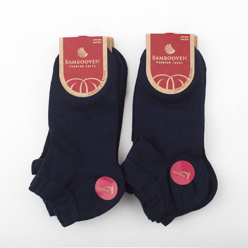 Bamboo ankle socks in navy shown in pair packaging