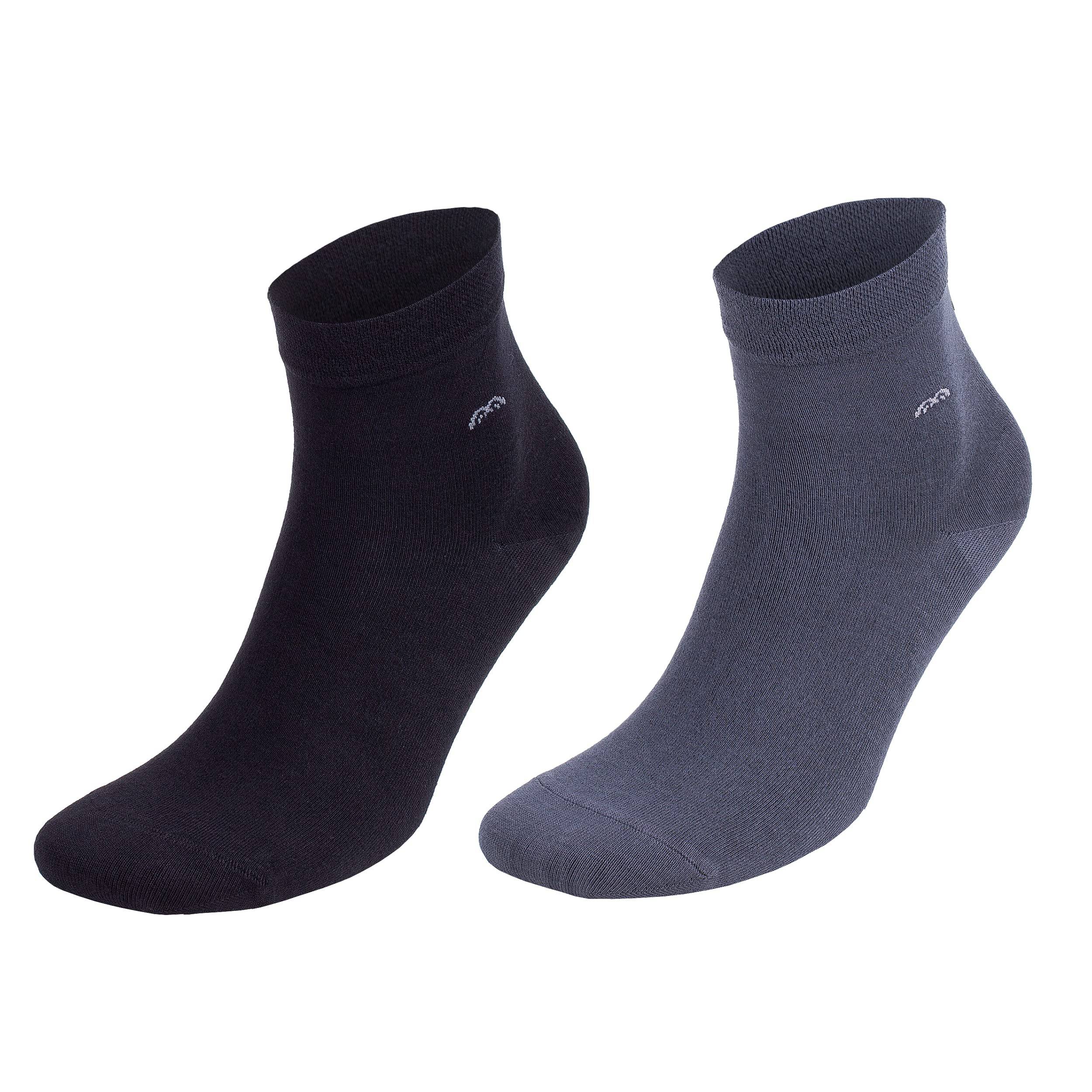 Bamboo ankle socks pair in black and gray with small logo embroidery
