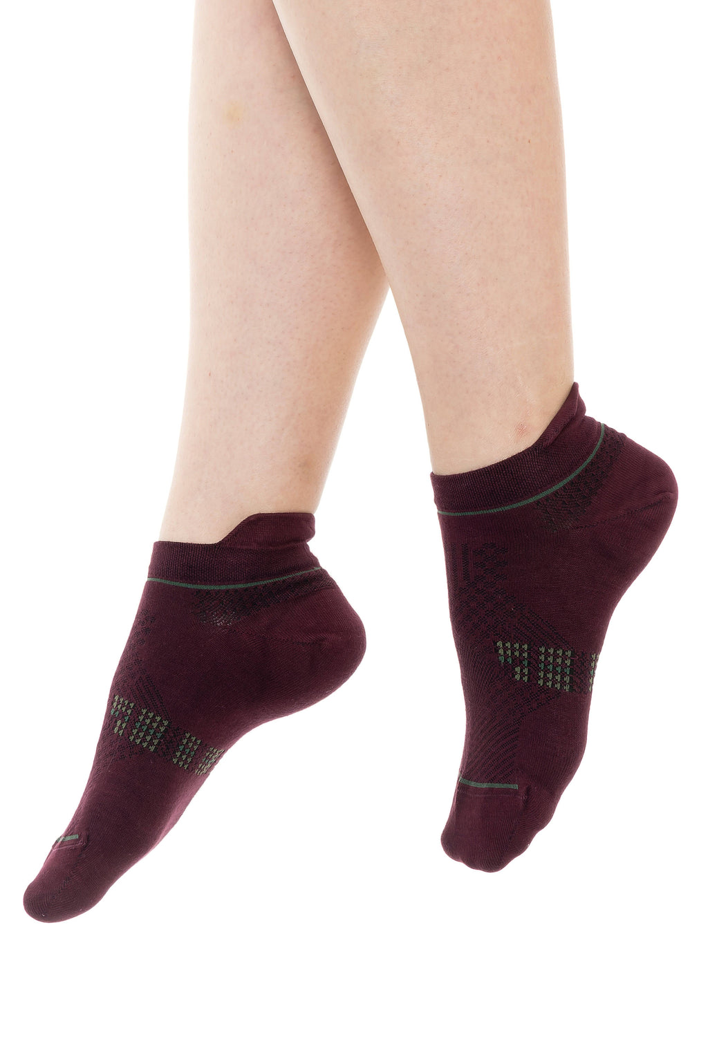 Bamboo ankle socks 6-pack, burgundy socks with teal dotted knit on sides