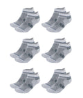 6-pack bamboo ankle socks in light gray with dark geometric knit pattern