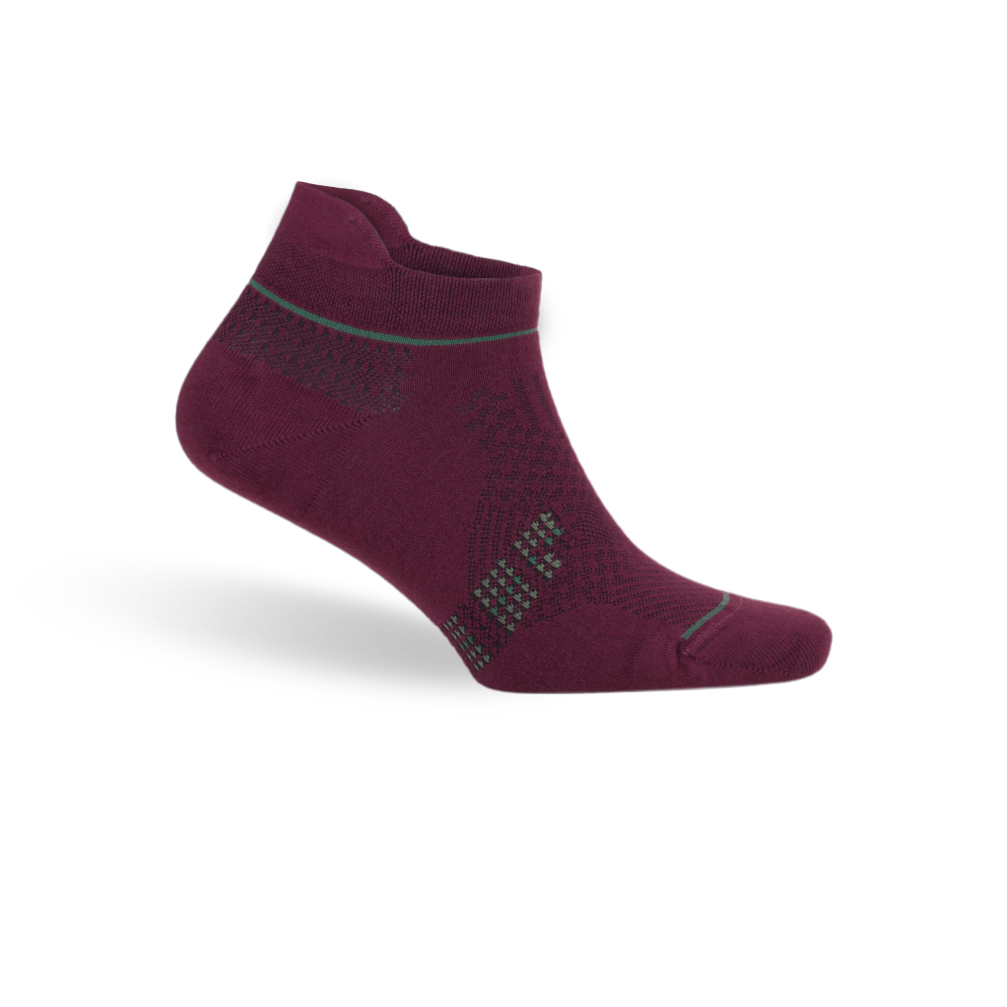 Bamboo ankle socks 6-pack, burgundy with teal-patterned knit detail