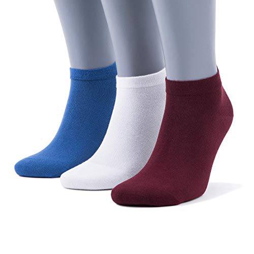 Ankle socks trio: blue, white, and burgundy crew cuffs
