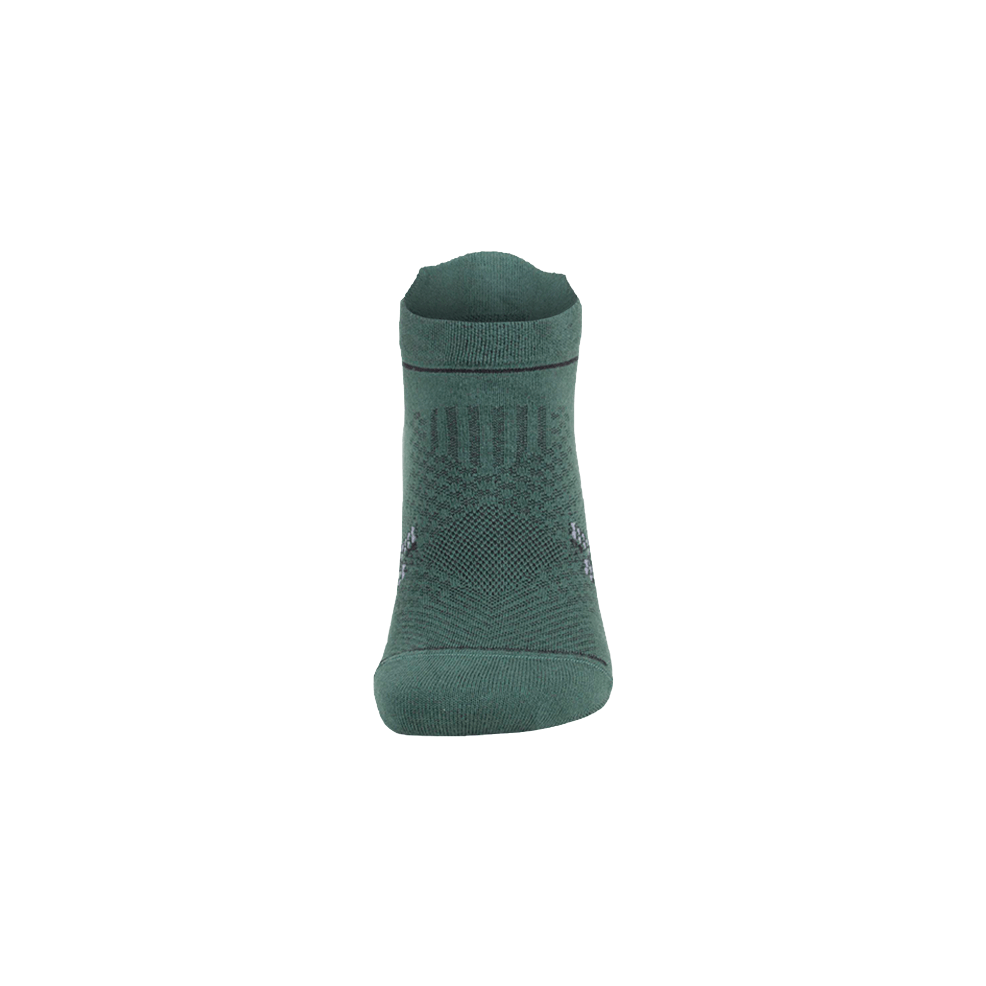 Bamboo ankle sock in dark green, back view with ribbed cuff and textured panel
