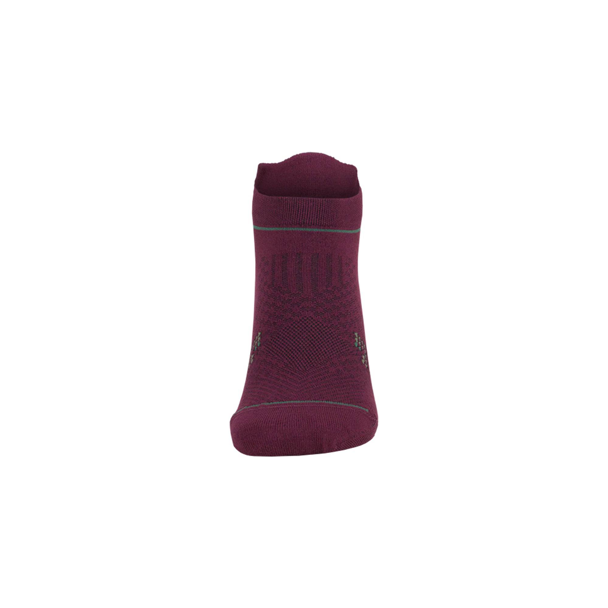 Bamboo ankle socks 6-pack, burgundy socks with teal-lined knit detail