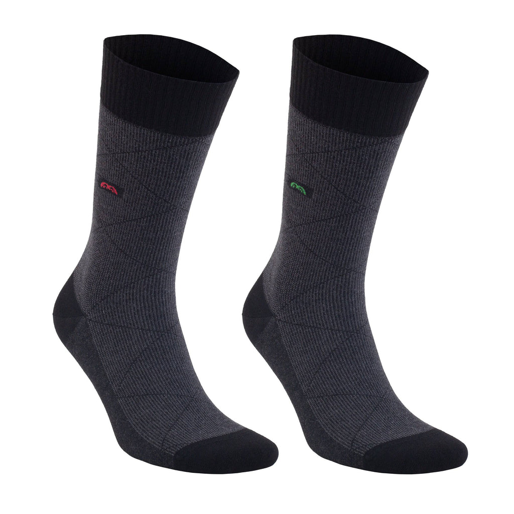 Navy diabetic dress socks with textured knit on foot and leg, pair