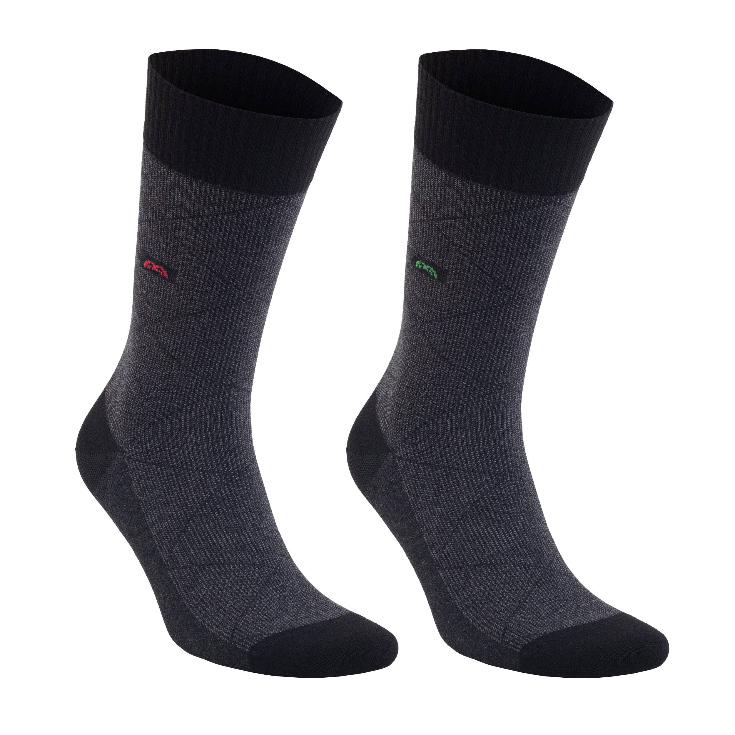 Navy diabetic dress socks with textured knit on foot and leg, pair