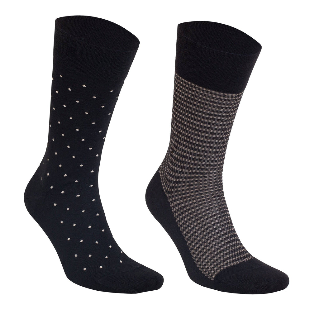 Men’s bamboo dress socks, dark pair with scattered dot pattern and mesh-like weave