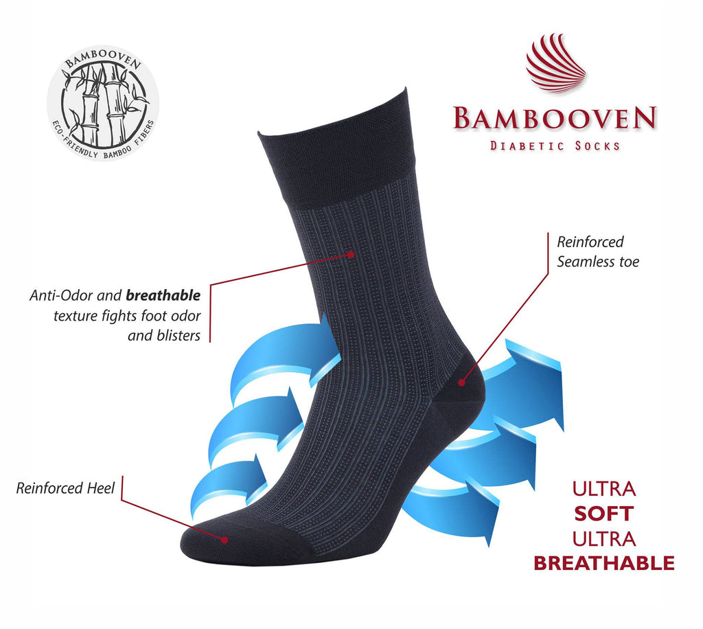 Men’s bamboo dress sock with reinforced heel and breathable knit, dark navy