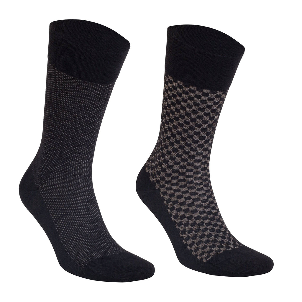 Men’s bamboo dress socks, dark pair with checkered knit and solid cuff