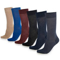6-pack crew socks with tan, blue, burgundy, and black tones