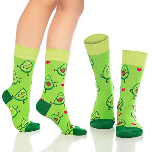 Fun crew socks 6-pack, bright green with cartoon animal faces and heart accents