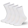 White crew socks, 4-pack set with elastic ribbed cuff and cushioned foot.