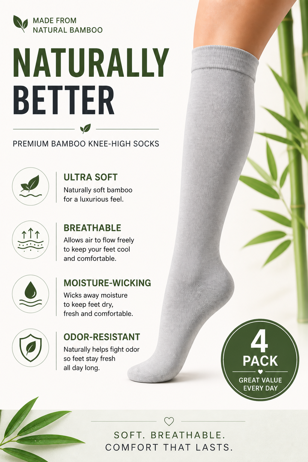 Gray knee-high socks, 4-pack, natural-looking knit texture