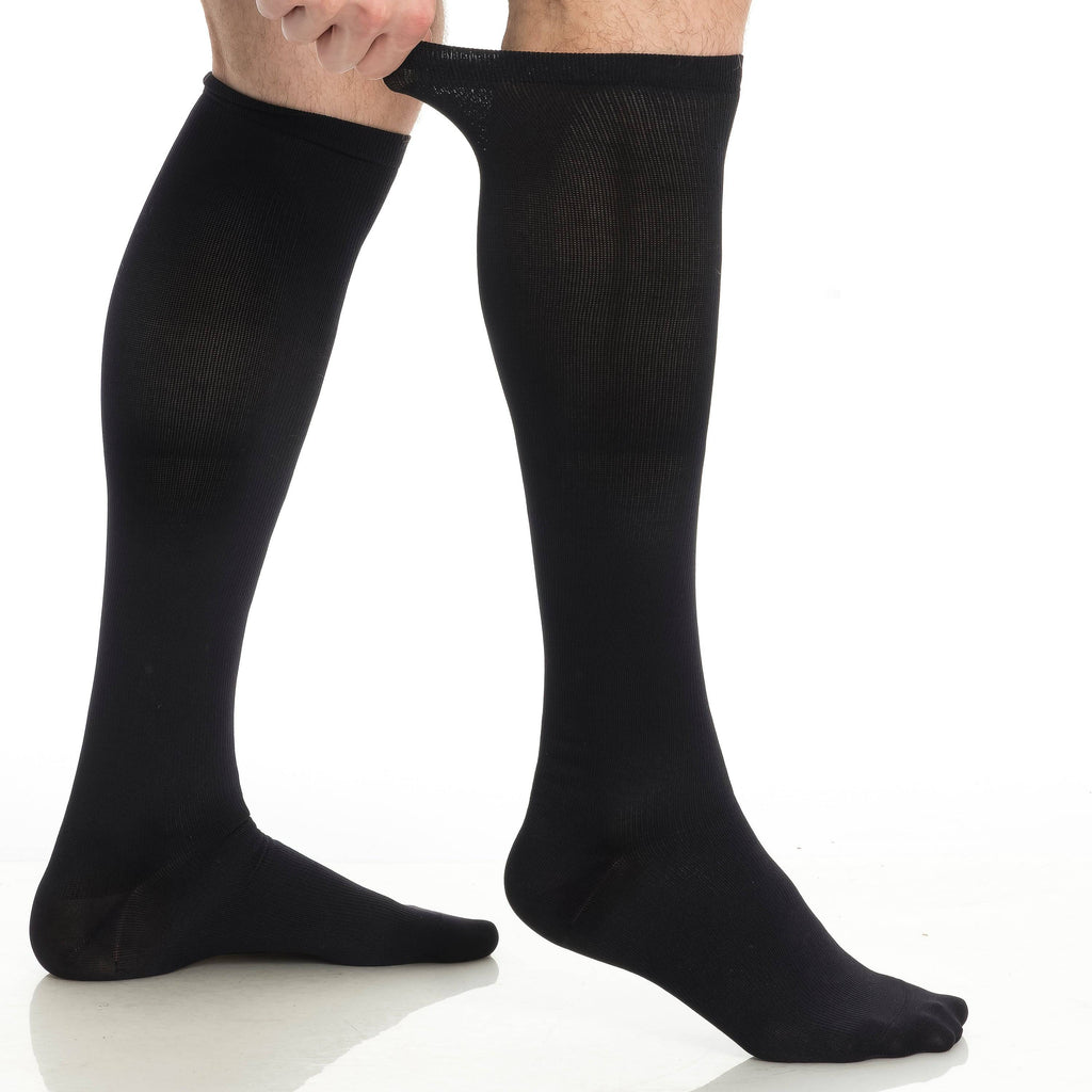 Compression socks, black 15–20mmHg, crew length ribbed knit