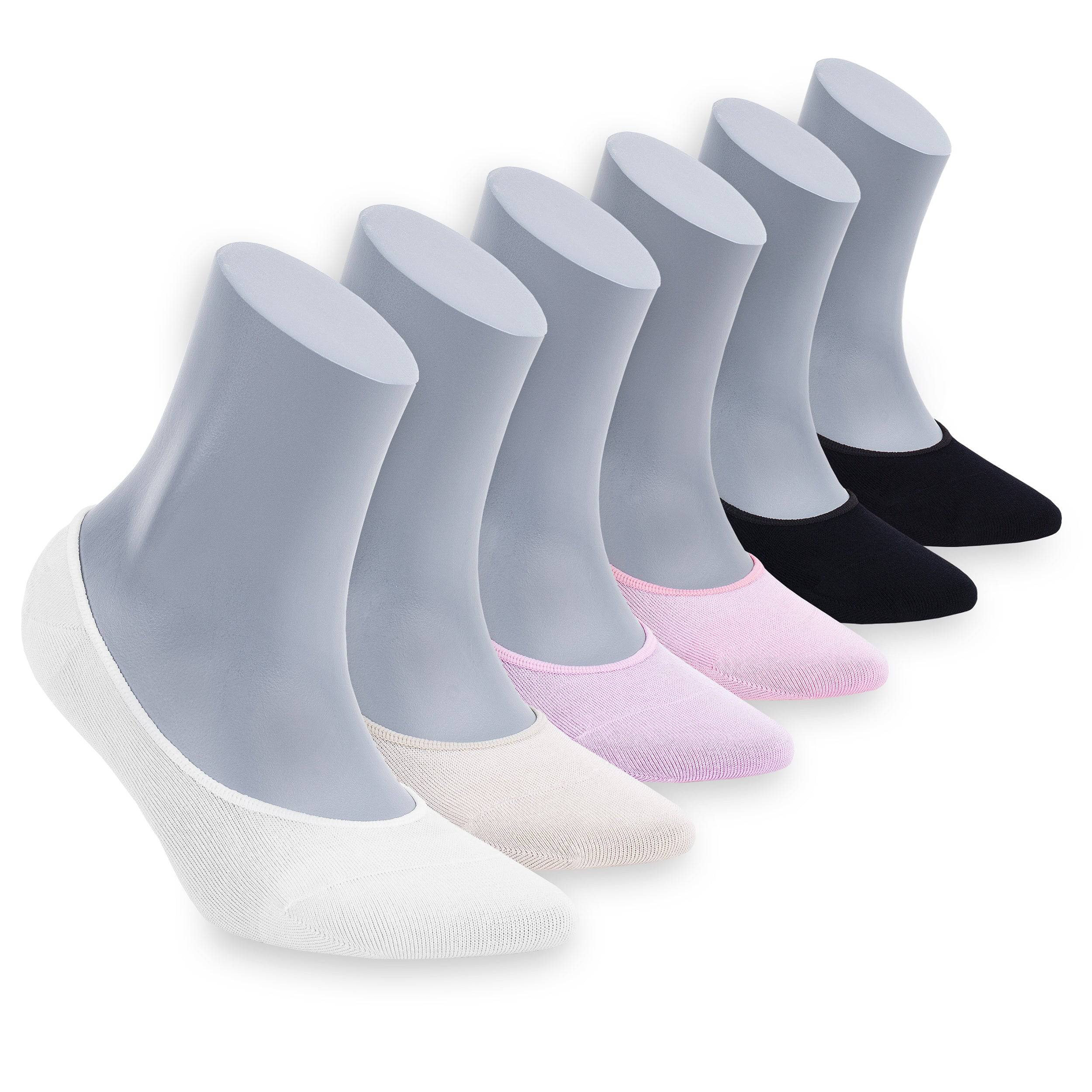 No-show socks 6-pack in light blue, pink, white, and black assortment