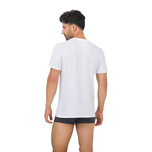 Men's bamboo crew neck undershirt, white, short-sleeve, back view, 3-pack