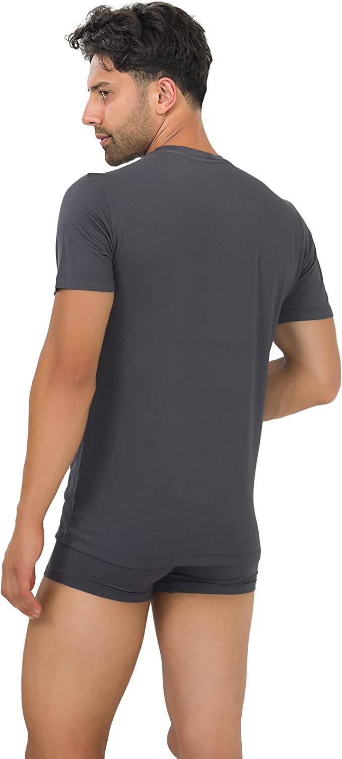 Men's bamboo crew neck undershirt, gray, short-sleeve, side view, 3-pack