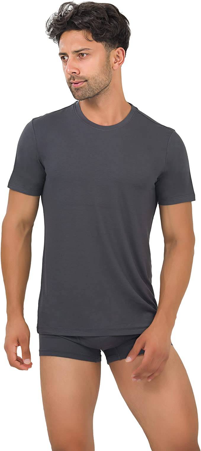 Men's bamboo crew neck undershirt, gray, short-sleeve, front view, 3-pack