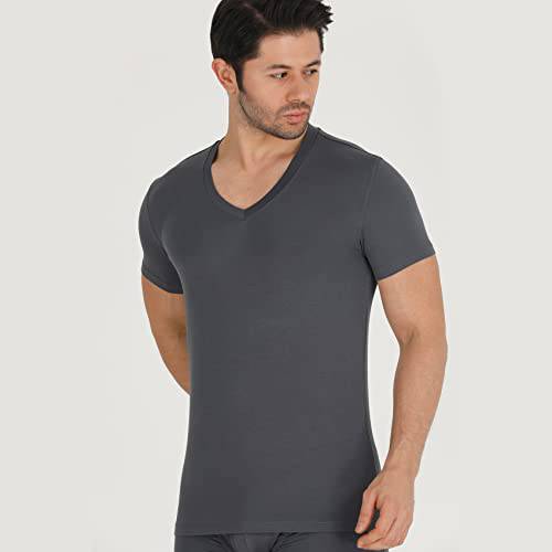 Men’s V-neck bamboo undershirt in dark gray, short sleeves