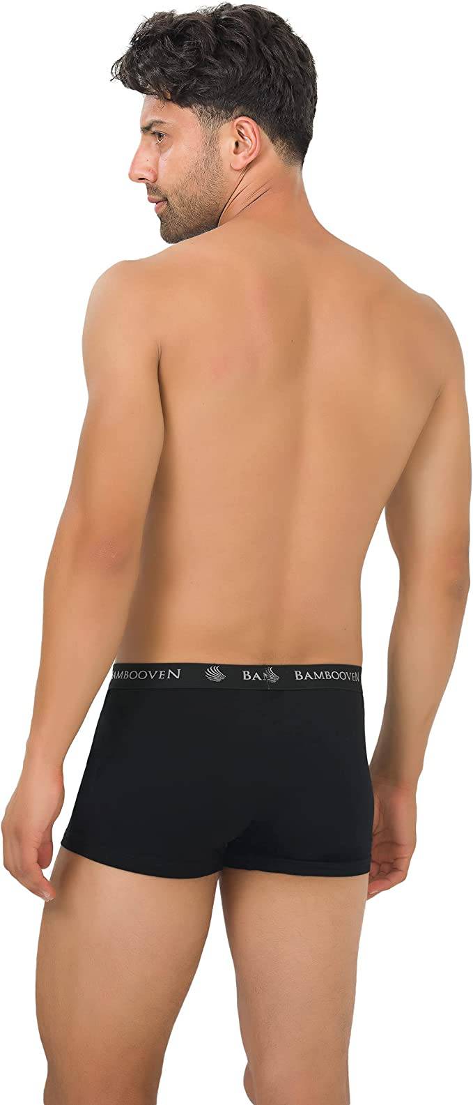 Men's bamboo trunks, dark boxer briefs with logo waistband, back view