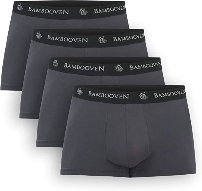 Men's bamboo boxer trunks 4-pack, dark gray with logo waistband and pouch