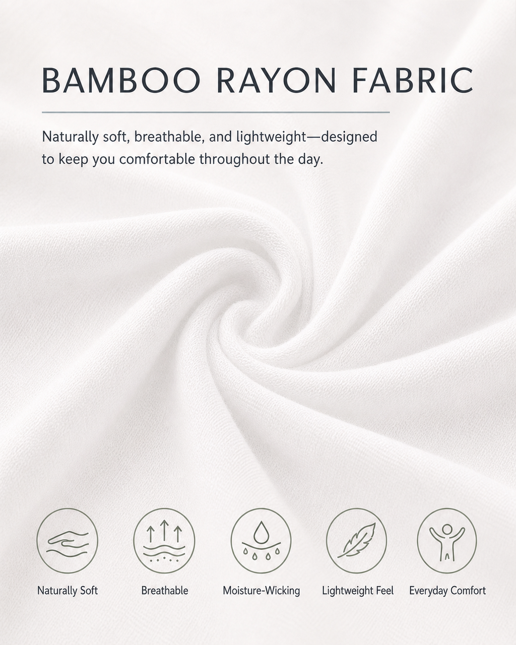 White bamboo rayon fabric swatch with knit texture for V-neck undershirts