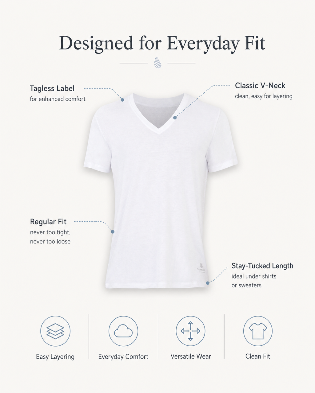 White V-neck undershirt, short-sleeve regular-fit tee