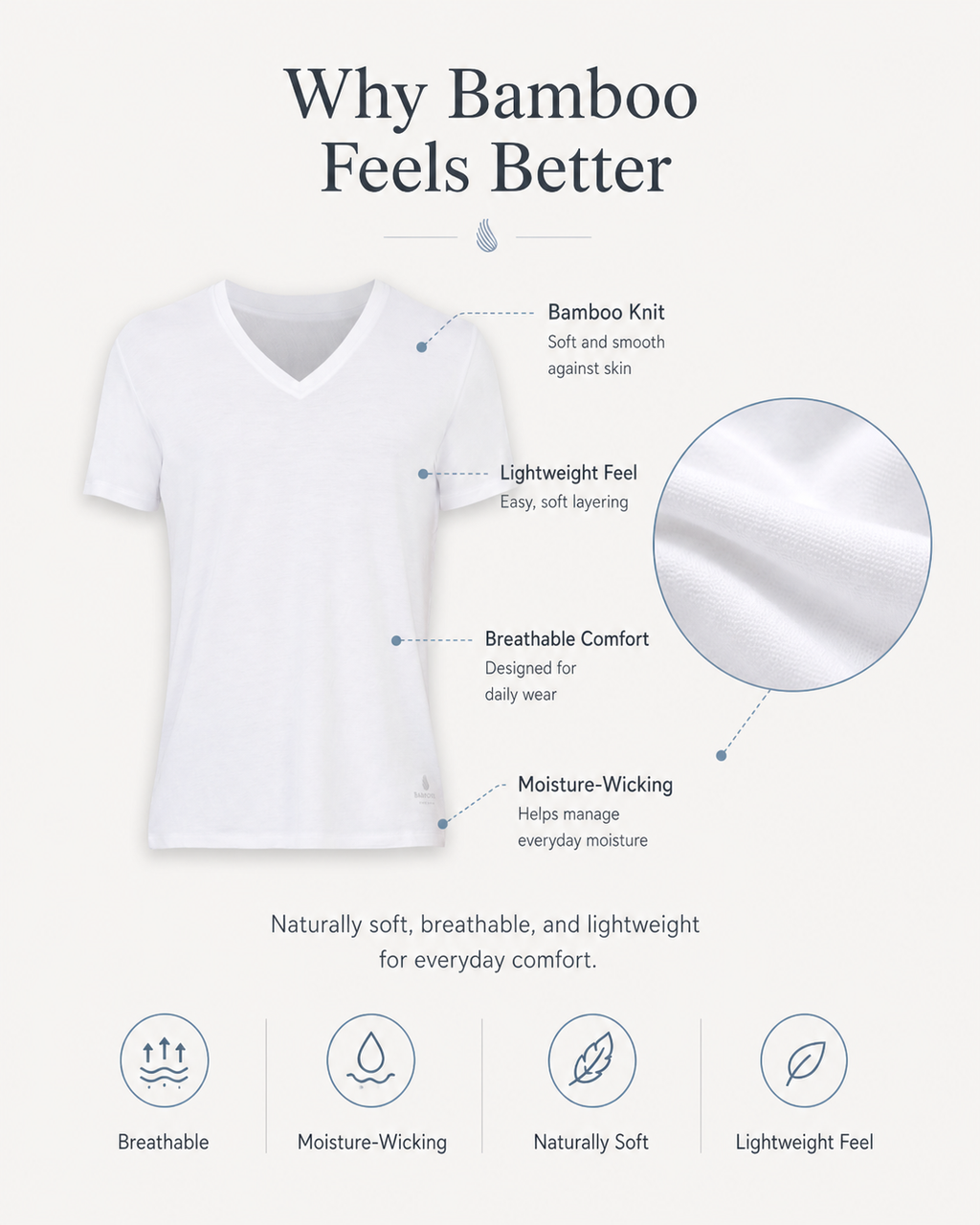 White V-neck undershirt, short-sleeve lightweight breathable tee