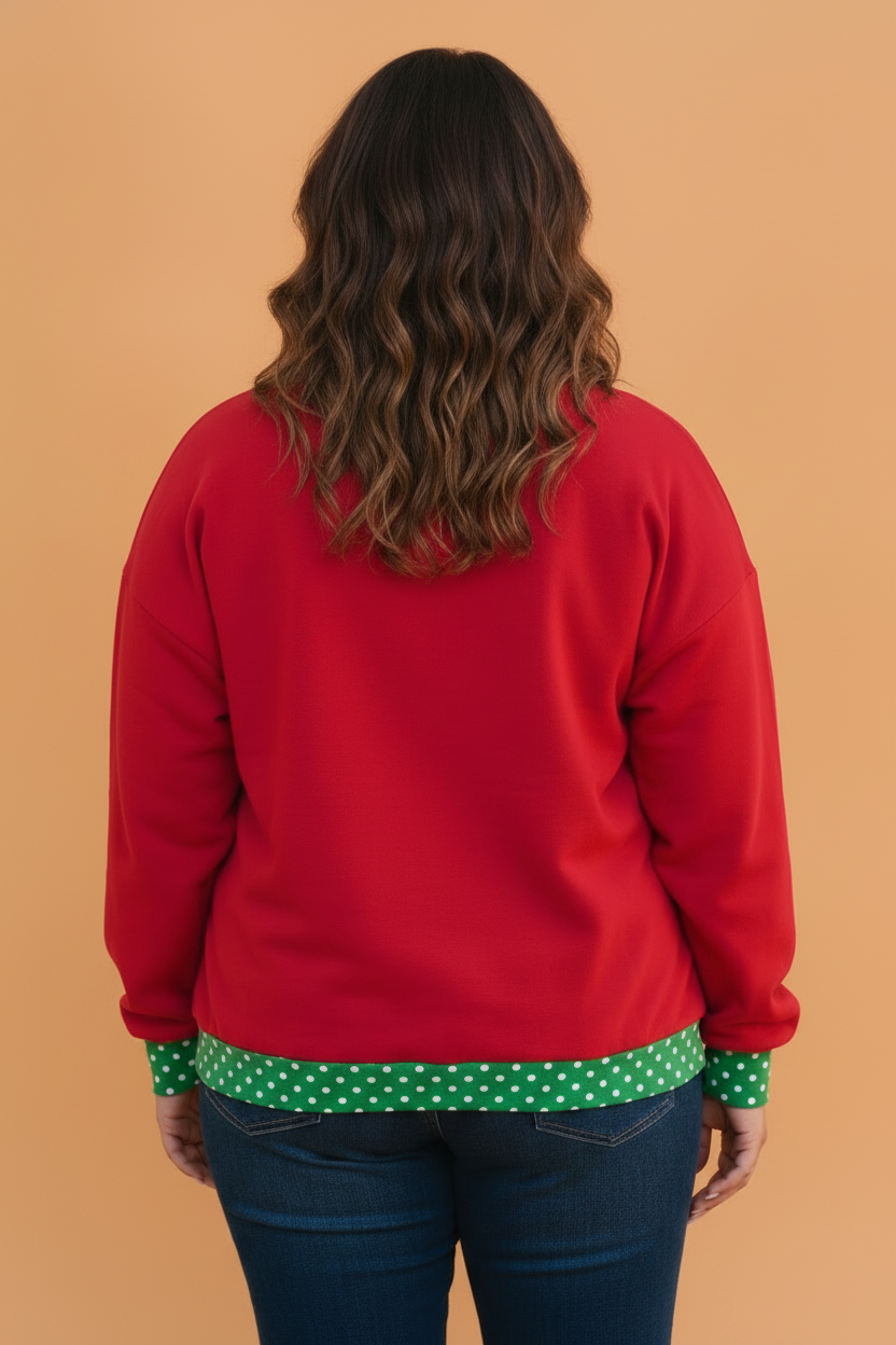 Plus Size Polka Dot Contrast Trim Mock Neck Sweatshirt