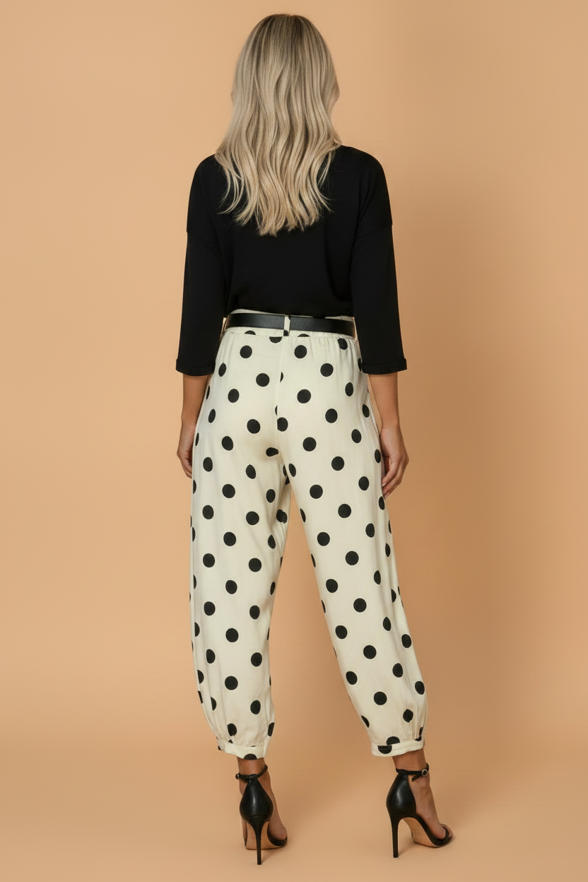 Polka Dot Pleated High Waist Harem Pants