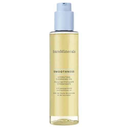 bareMinerals Smoothness hydrating cleansing oil bottle, clear golden liquid, pump cap