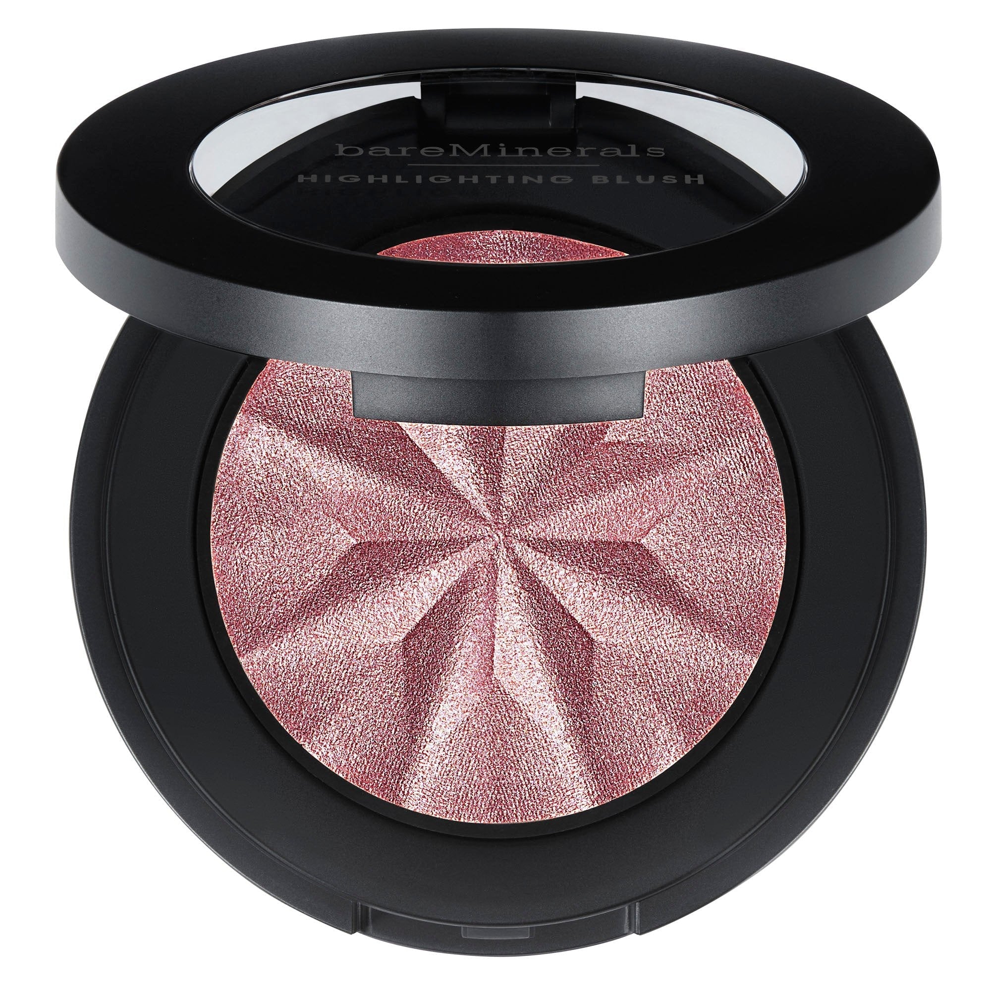 Highlighting blush compact in mauve-pink shimmering powder