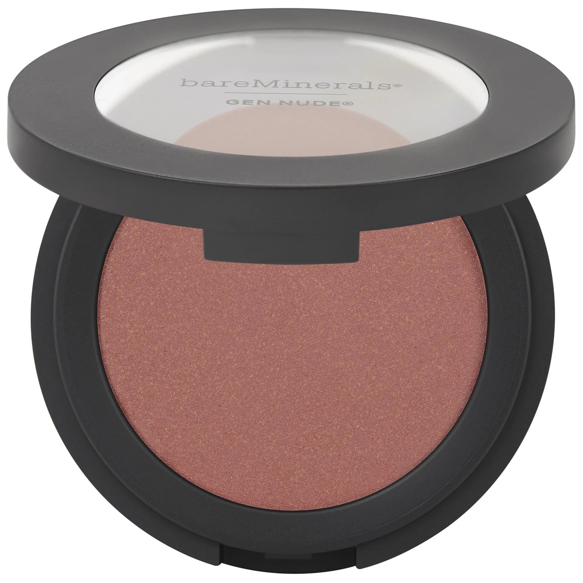 Compact powder blush in mauve rose shimmer pan with black outer case
