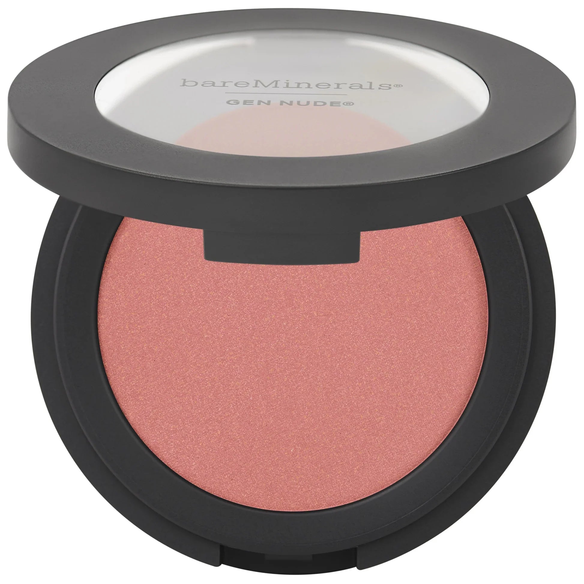 Compact powder blush in bright pink matte pan with black outer case