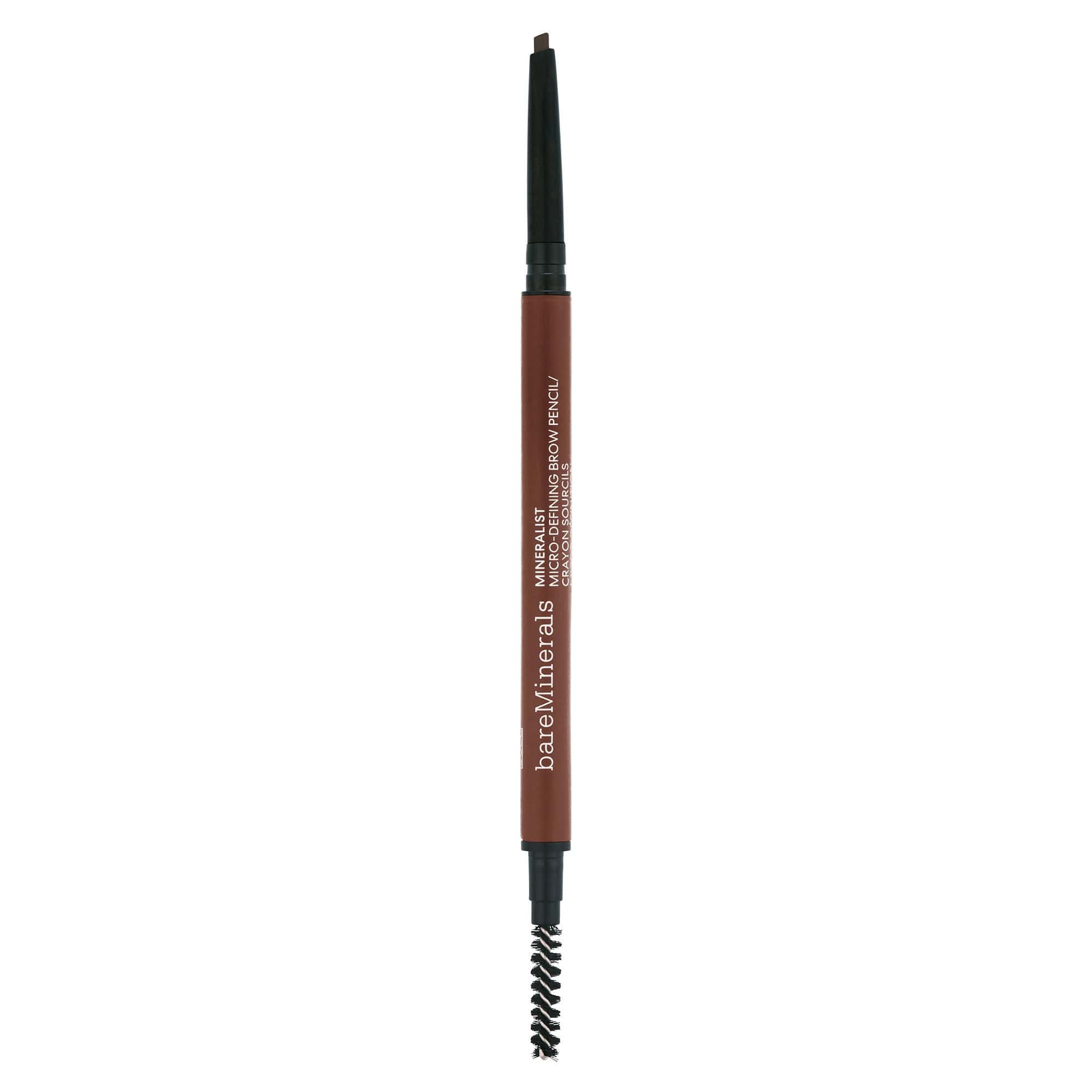 Mineralist micro-defining eyebrow pencil, reddish-brown barrel with spoolie tip