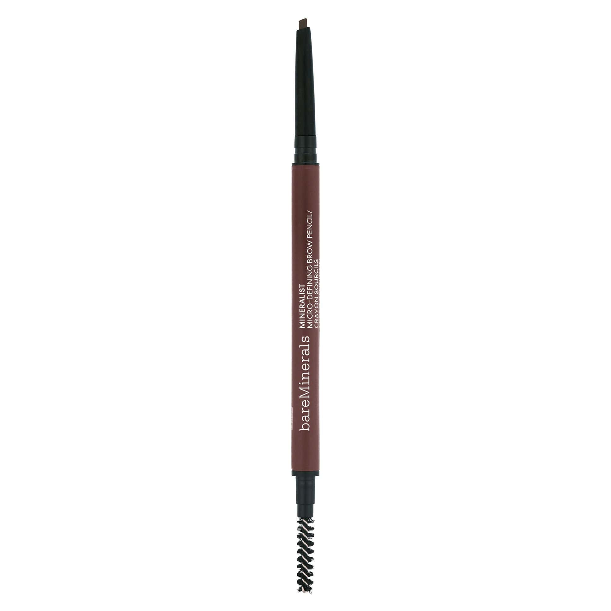 Mineralist micro-defining eyebrow pencil, deep brown barrel with spoolie tip