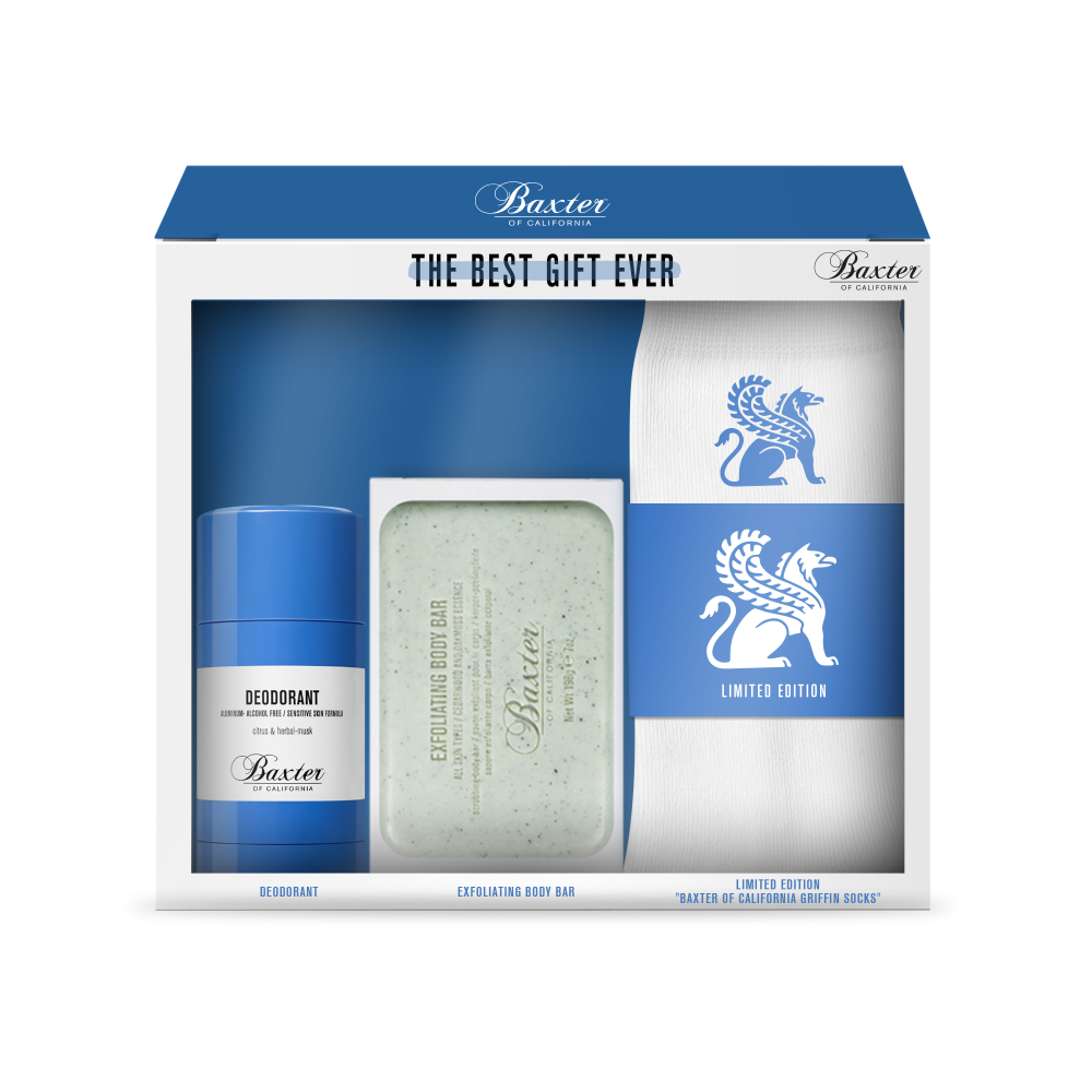 Baxter bath and body gift set trio with deodorant and soap in box